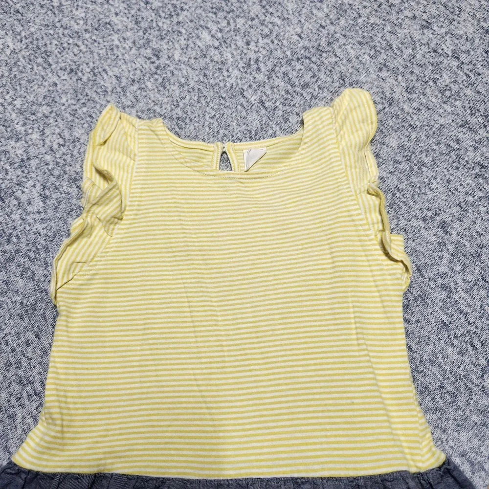 Baby Gap Toddler Girls Dress 4Y Yellow Stripe Chambray Eyelet Skirt‎ Cotton